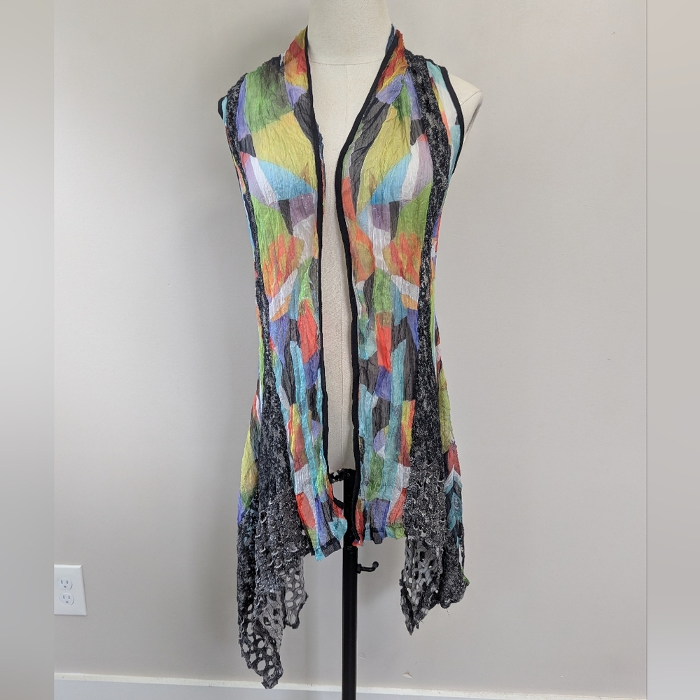 Lior Luxe Paris Colorful‎ Open Vest Cardigan Layering Womens S